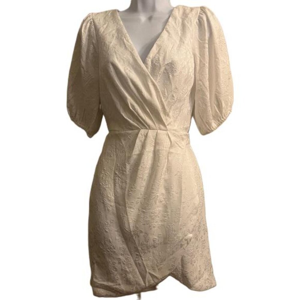 Fashion Nova Surplice To Meet‎ You Mini Dress Cream Puff Sleeve Wrap Size S